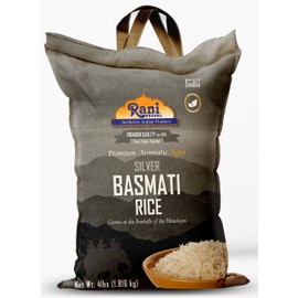 Rani Silver White Basmati Rice Extra Long Aged 4-Pound Bag, 4lbs (64oz) 1.81kg ~ All Natural | Gluten Friendly | Vegan | Indian Origin | Kosher | Export Quality