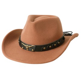 Jastore Western Cowboy Hat for Kids Boy Girl Classic Cowboy Cowgirl Dress Up Hat with Buckle Belt(Khaki, 5-12 Years)
