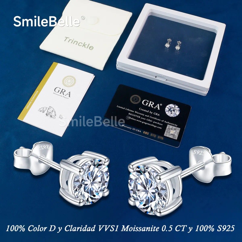 Pendientes De Moissanita 925 Plata Aretes Caja Regalo Mujer