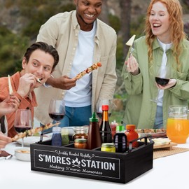 MINCORD Smores Station S'mores Bar Holder with Handles, Farmhouse Smores Caddy, Smores Tray, Smores Accessories Organizer, Smores Maker Box for Smores Kit