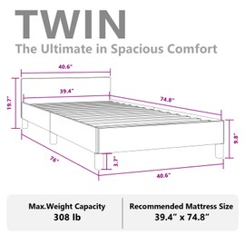 Casafoyer Bed Frame with Headboard Light Gray 39.4"x74.8" Twin Fabric