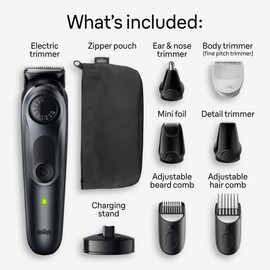 Braun Braun All-in-One Style Kit Series 5 5490, 9-in-1 Trimmer for Men with Beard Trimmer, Body Trimmer for Manscaping, Hair Clippers & More, Ultra-Sharp Blade, 40 Length Settings, Waterproof
