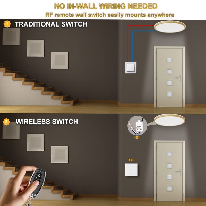 QIACHIP Light Switch and Mini Receiver Kit, 200ft RF Range,AC