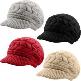 Rcanedny 4 Pack Women Winter Hat Soft Stretch Warm Knit Beanie Caps with Visor for Women