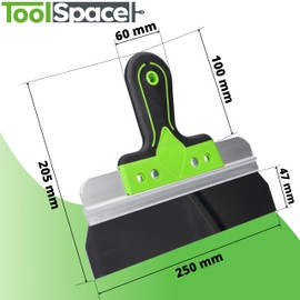 ToolSpace Surface Spatula Made of Stainless Steel 250 x 60 mm - Blade Width 250 mm - Facade Spatula with Aluminium Holder, Soft Grip Professional Smoothing Spatula Wide Spatula Made in EU Rustproof