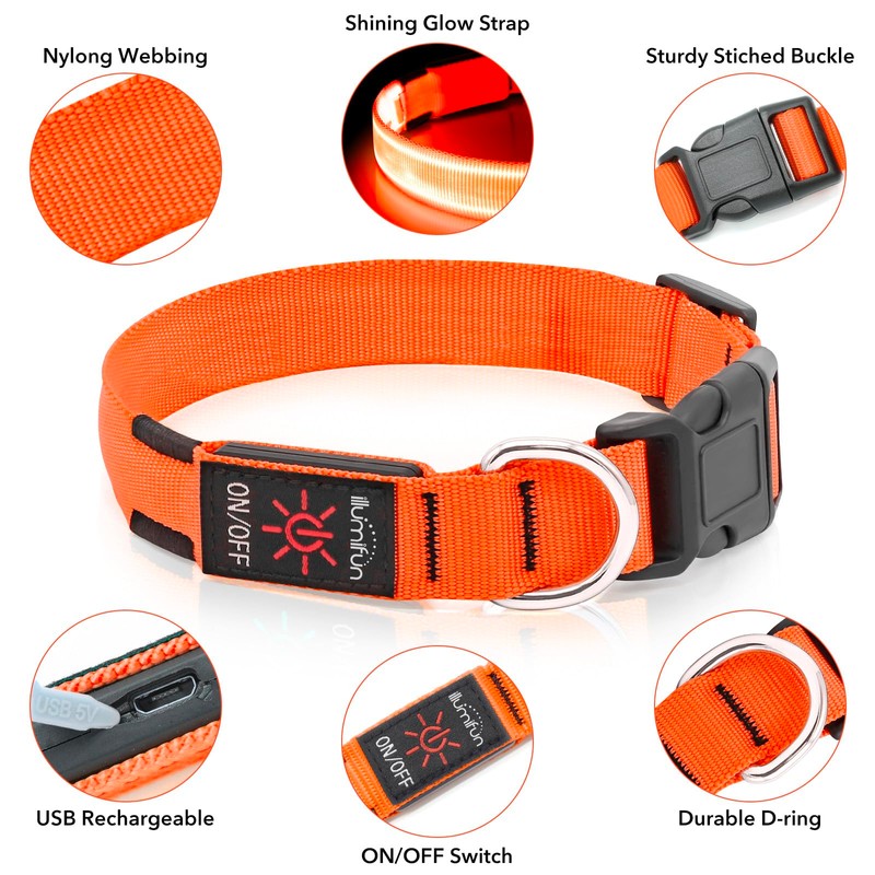 Illumifun Light Up Collar for Dogs, USB Rechargeable LED Dog