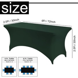 Mienocol Dark Green Spandex Tablecloths,6FT Stretchable Rectangle Table Cover Washable Tablecloth Universal Patio Elastic TableCover for Kitchen,Event, Wedding, Cocktail Bar Exhibition,Banquet,Party