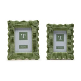 Generic Two's Company Green Wicker Weave Set of 2 Photo Frame Includes 2 Sizes: 4"" x 6"" and 5"" x 7""