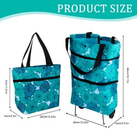 Foldable Shopping Trolley Bag, Portable Large Capacity Shopping Bag with Wheels, Folding Shopping Trolley Reusable Collapsible Shopping Tote Bag for Home Supermarket(Blue)
