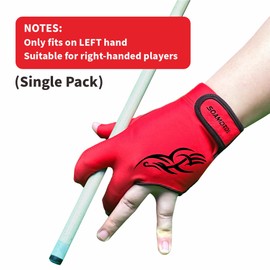 soamotoi Pool Glove Left Hand 3 Finger for Right-Handed Player, Breathable Billiards Glove Quick Dry, Professional Pool Cue Gloves, Durable Snooker Cue Gloves for Billiards Accessories (Red, XL)