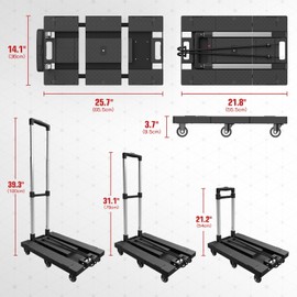 DNA MOTORING Folding Hand Truck, 176lbs Capacity Foldable Dolly Cart for Moving Heavy Loads, Collapsible Luggage Cart, w/Telescopic Handle, 2 Bungee Cord, Red, TOOLS-00745