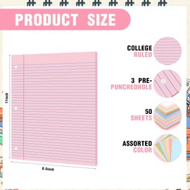 PerKoop 600 Sheets Loose Leaf Paper 8.5" x 11" Colored Filler Paper 12 Pack Lined College Ruled Paper 3 Hole Punched Notebook Paper for Office School Supplies(Fantasy Color)