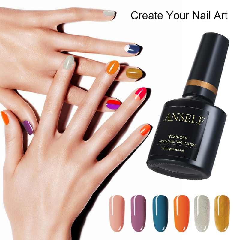 Anself 6PCS/Set Gel Nail Polish Set Multi-colors Odorless Long Lasting