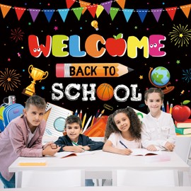 Welcome Back to School Backdrop 7x5ft First Day of School Party Banner for Preschool Kindergarten Classroom Party Decoration Supplies (7x5FT（210x150cm）)