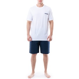 Wrangler Men's Jersey Top and Micro-Sanded Cotton Shorts Pajama Sleep Set, White/Navy Cactus