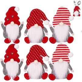 AuFiiy Christmas Cutlery Holder Costume, 6Pcs Christmas Gnome Santa Xmas Party Dinner Table Decoration