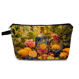 YULUENZE Floral Fruit Feast Makeup Bag Cute Small Organizer Bag with Zipper Floral Fruit Feast Cosmetic Bag Aesthetic Birthday Present for Women Sisters Friends -1