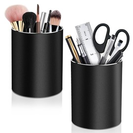 Metal Round Pen Holder Desk, Pen Holder, Black, Set of 2, Metal Round Pen Box, Fountain Pen, Brush Holder, Organiser, Storage Box for Office, School, and Home, 8 x 10 cm