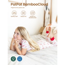 PATPAT Kids 3-Piece Pajama Set with Bamboo Viscose - Soft Snug Fit Pjs for Toddler Boys and Girls,All-Season Comfort Sleepwear, White Cherry and Heart, Size 9 Years
