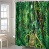 Nature Forest Wooden Bridge Shower Curtain 3D Rain Forest Scenic