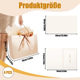 4 Stück Geschenktüten Paket, 4 Geschenktüte Groß 4 Grußkarten 4 Sydney Paper, Papiertüten mit Griff, Geschenkverpackung für Geschenk, Geburtstag, Feier, Hochzeit (Champagnerfarbe)