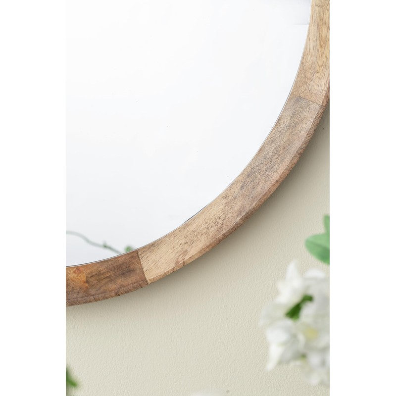 Udorich Stylish Transitional Decor Mango Wood Wall Mirror, Natural Frame