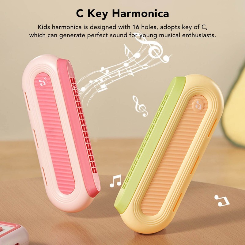 Kids Harmonica School 16 Hole Blues Harmonica Washable Design (Pink)