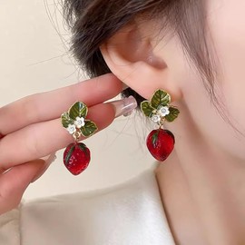strawberry earrings for women cute fruit dangle drop jewelry, standard size, Metal, No Gemstone