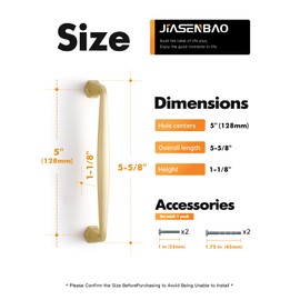 JIASENBAO 5 Pack Gold Cabinet Pulls 5" Hole Center Brushed Brass Drawer Pulls Dresser Handles Hardware Bathroom Zinc Alloy