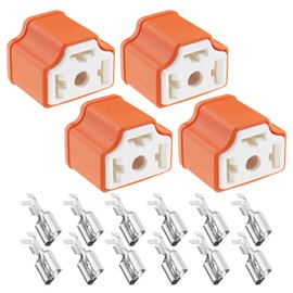 Be In Your Mind 4 Stück 3-poliger H4-Scheinwerfer Steckdosen Ersatz 3-poliger Stecker-Steckdose 90-Grad Scheinwerfer Kabelbaum Stecker mit 12x Klemmen Autozubehör 55W Orange
