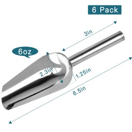 Mini Ice Scoop, 6 Ounce 6 PCS Stainless Steel Ice Scoop Small Metal Food Scoop for Home Kitchen Shop Popcorn Candy Coffee Beans, Dishwasher Safe