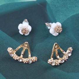 Cimenexe Bohemian Daisy Flower Ear Jacket Earrings Gold Crystal Stud Rhinestone Flower Earrings Two Way Front Back Stud Earrings Jewellery for Women and Girls Gifts