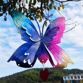 Butterfly Gifts for Women Mom Grandma,Stainless Steel Butterfly Outdoor Statues for Yard Art Ornaments Window Porch Patio Home House Wall Decorations - Birthday Gift for Mother's Day Christmas