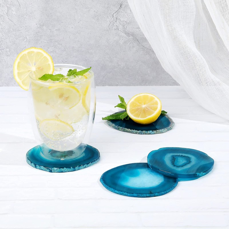 FOLKOR LIFE Agate Coaster Set of 4, Drinks Stone Coaster