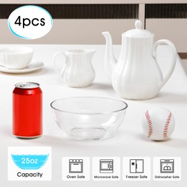 NUTRIIUPS 4 Pack Tempered Glass Prep Bowls, Clear Glass Bowl Set 6.6 Inch, Glass Salad Bowls for Kitchen Microwave and Oven Safe