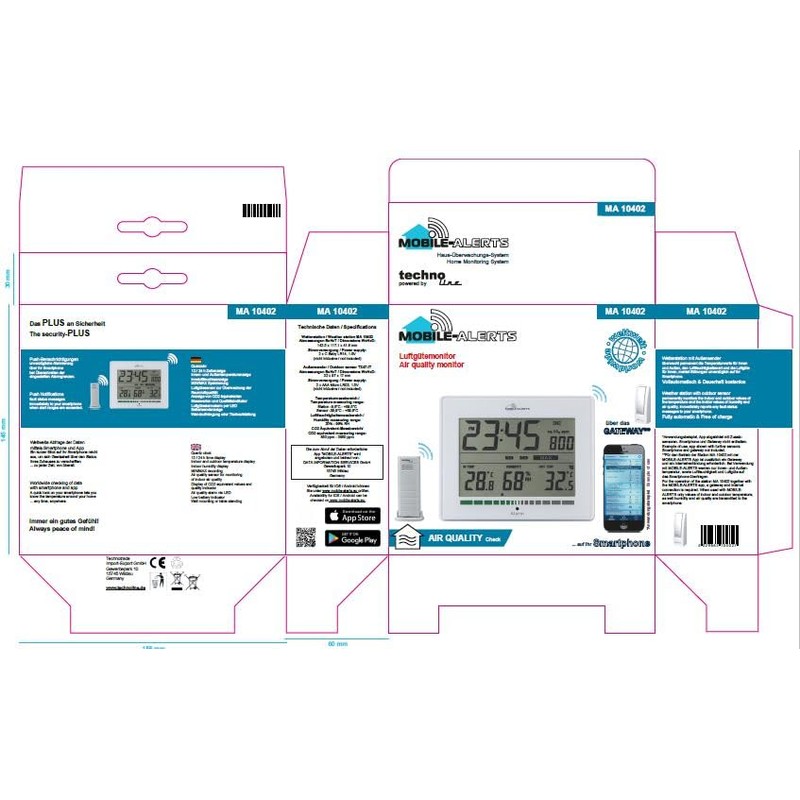 technoline MA10402 Air Quality Monitor, Measures Air Quality, Alarm via