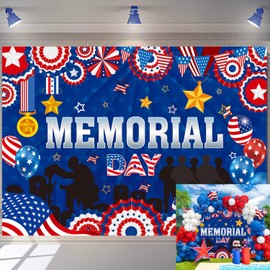 Memorial Day Backdrop for Photography 7x5FT Remember and Honor Banner Background Memorial Day Party Decorations Supplies for Home School Office (84x60 inch)