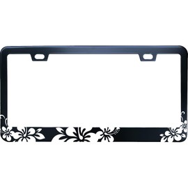 XHuiZio Beautiful Hibiscus License Plate Frame for Women/Men, Black Stainless Steel Car Tag Frame, 6"x12" 2 Holes & Screws Fits Standard US/CA