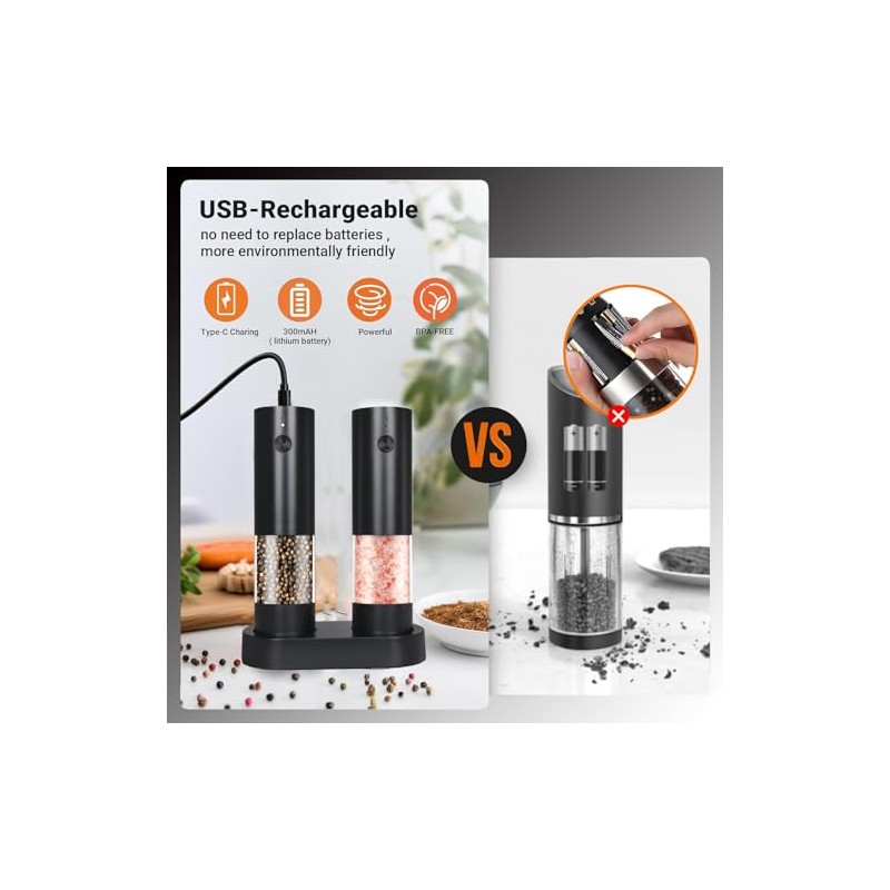 Rechargeable Electric Salt and Pepper Grinder Set