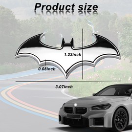Sandfren 3D Metal Sticker for Car, 2PCS Bat Emblem Auto Bumper & Rear Trunk Decal, Anti Scratch Vehicle Exterior Tailgate Sticker Decoration Accessories, Universal for SUV Sedan Truck (Silver)