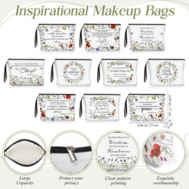 Talltalk 20 Pcs Christian Makeup Bags 10 Styles Bible Cosmetic Bags Bulk Bible Cover Floral Makeup Bags with Handle Inspirational Christian Religious Gifts for Women Church Gifts Mother's Day