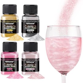 NiHome Polvo De Brillo Comestible, Polvo Con Purpurina, Chispas Metálicas Elegantes, Polvo Brillante, 4 Botellas De 0.18 Oz/5G Para Decorar Tartas De Bebidas En Panaderías, Colorante Aliment