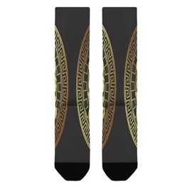 1 Pair Unisex Compression Crew Medium Sock Athletic Soft Circulation Socks for Running Sports 16.5 in Length Print Golden Head on a Shield Line Art and Dot Print