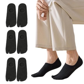 Hybursky Tabi Flip Flop Socks for Men 3 Pairs Cotton Men's No Show Socks Low Cut Non Slip Casual Invisible Split Toe Sock, Black