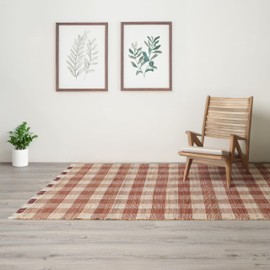 espidoo Hand Woven Jute Cotton Rug: 5x7 ft Brown Plaid Boho Style - Rustic Natural Fiber Floor Mat for Living Room Bedroom & Entryway - Soft Durable & Easy to Clean
