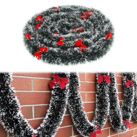 Christmas Tinsel Garland with 30 Bows, 10M/32.81Feet Christmas Shiny Tinsel Garland, Christmas Tree Garland Hanging Decorations for, Christmas Party Indoor and Outdoor Decorations ﻿