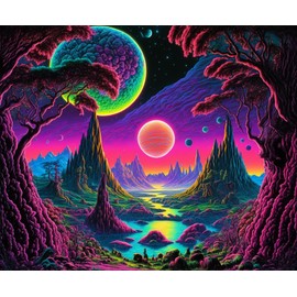 FENDROM Blacklight Galaxy Space Tapestry UV Reactive Astronaut Tapestry Trippy Aesthetic Wonderland Planet Wall Hanging Fantasy Neon Starry Night Posters Decor for Home Decor
