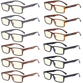 Eyekepper 12 Pack Blue Light Blocking Reading Glasses Men Computer Readers Wood Grain Pattern +1.50