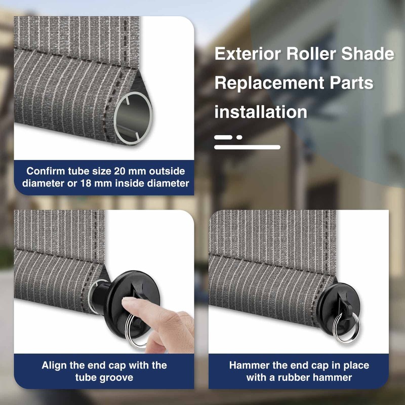 Vasteo Coolaroo Replacement Parts Bungee and End Cap Black,Weather Resistance,for