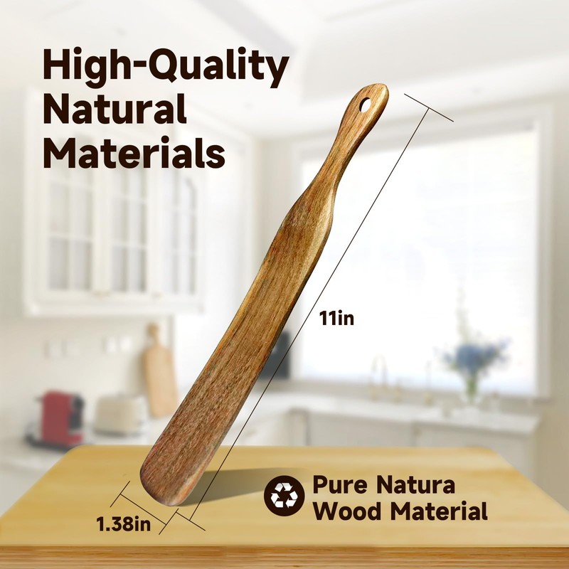 Skinny Spurtle, Sourdough Shovel Spurtle Spatula11 Inch, Natural Acacia Wood